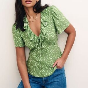 Nobody’s Child Green Floral V Neck Blouse